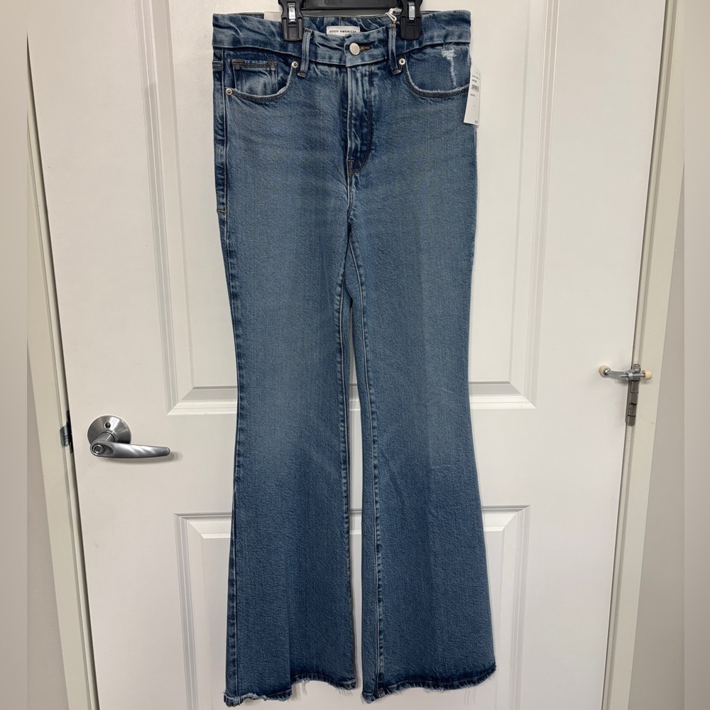 Good American Good Legs Raw Hem Flare Jeans